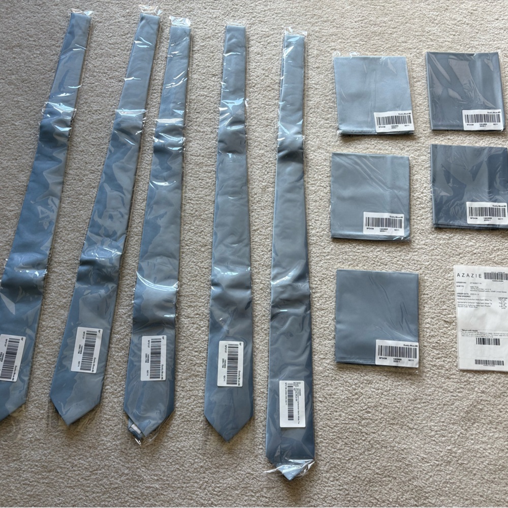 Azazie Dusty Blue Ties and Pocket Squares Set